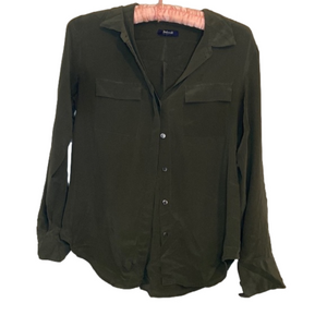 Madewell Silk Button Down Cargo Blouse Green XS